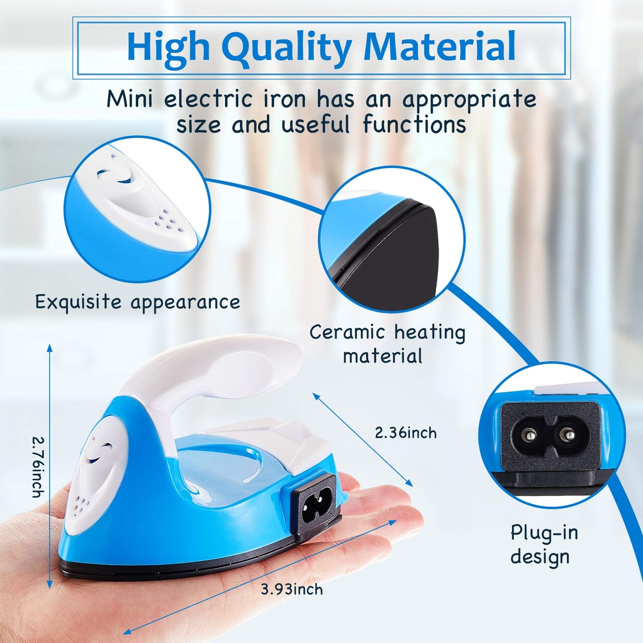 Iron Mini Heat Press Mini Iron Portable Handy Heat Press Small Iron with Charging Base Accessories for Beads Patch Clothes DIY Shoes T-Shirts Heat Transfer Vinyl Projects (Blue)
